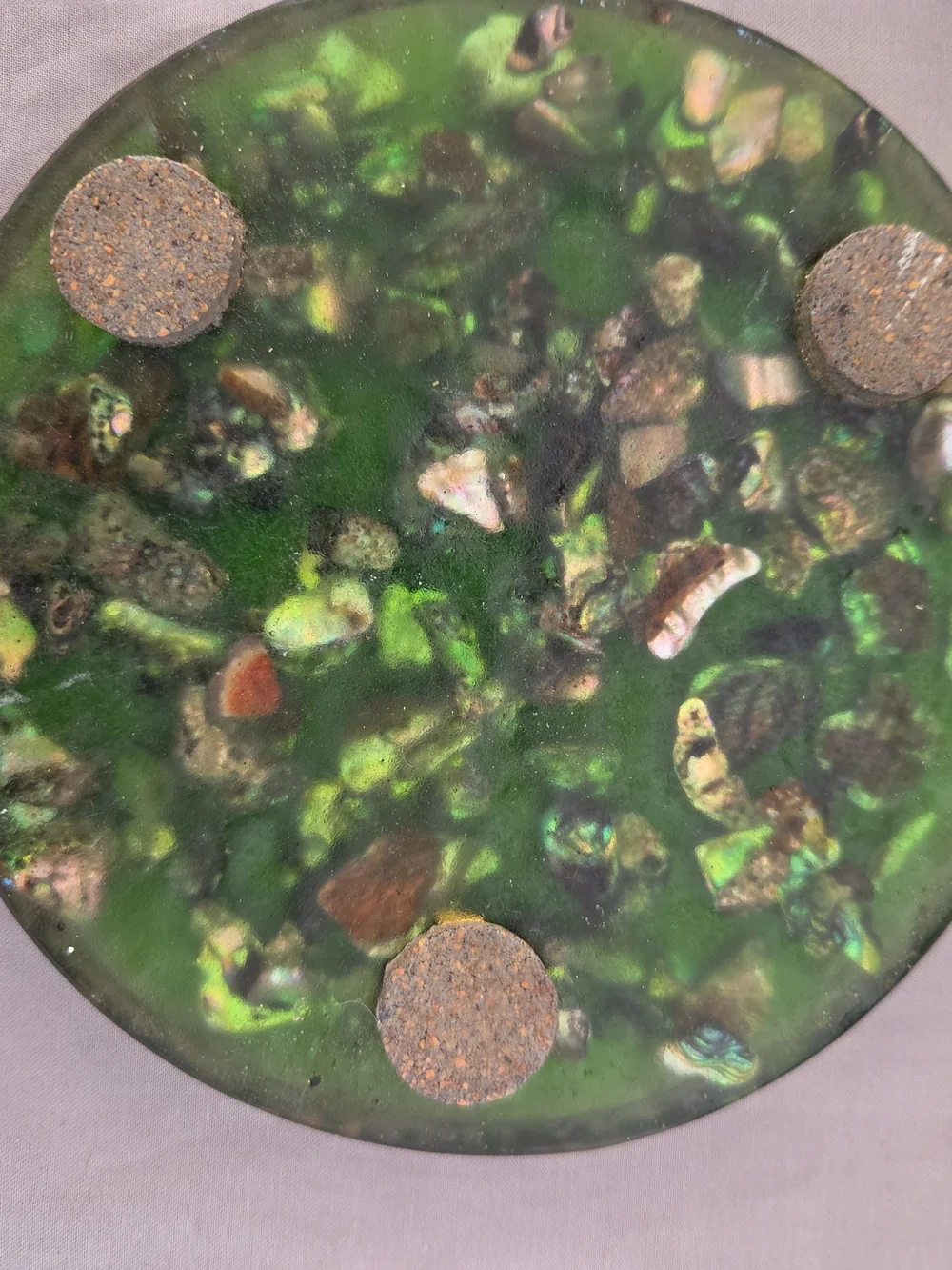 Vintage Green Trivet with Embedded Stones